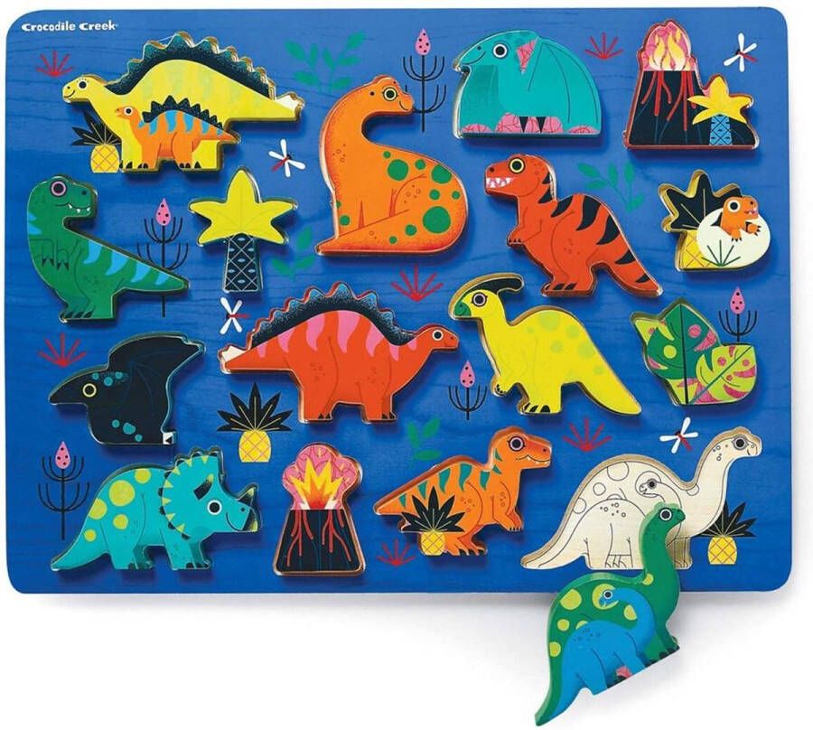 Crocodile Creek houten vormenpuzzel dinosaurussen 16-delig