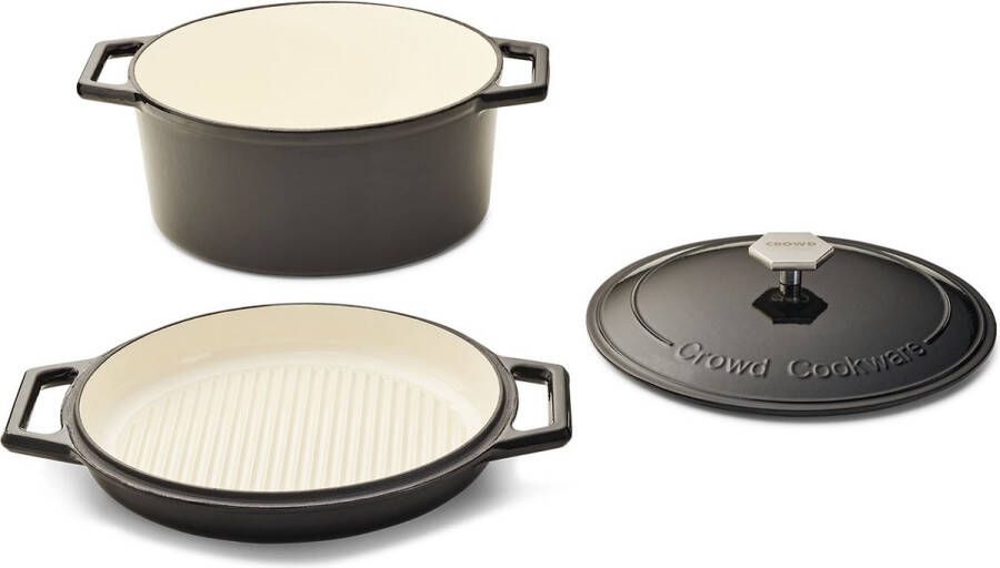 Crowd Cookware The Tasman Dutch Oven en Grill Kookpot Gerecycled Gietijzer met traditionele en grill deksel Ø29 cm – Zwart