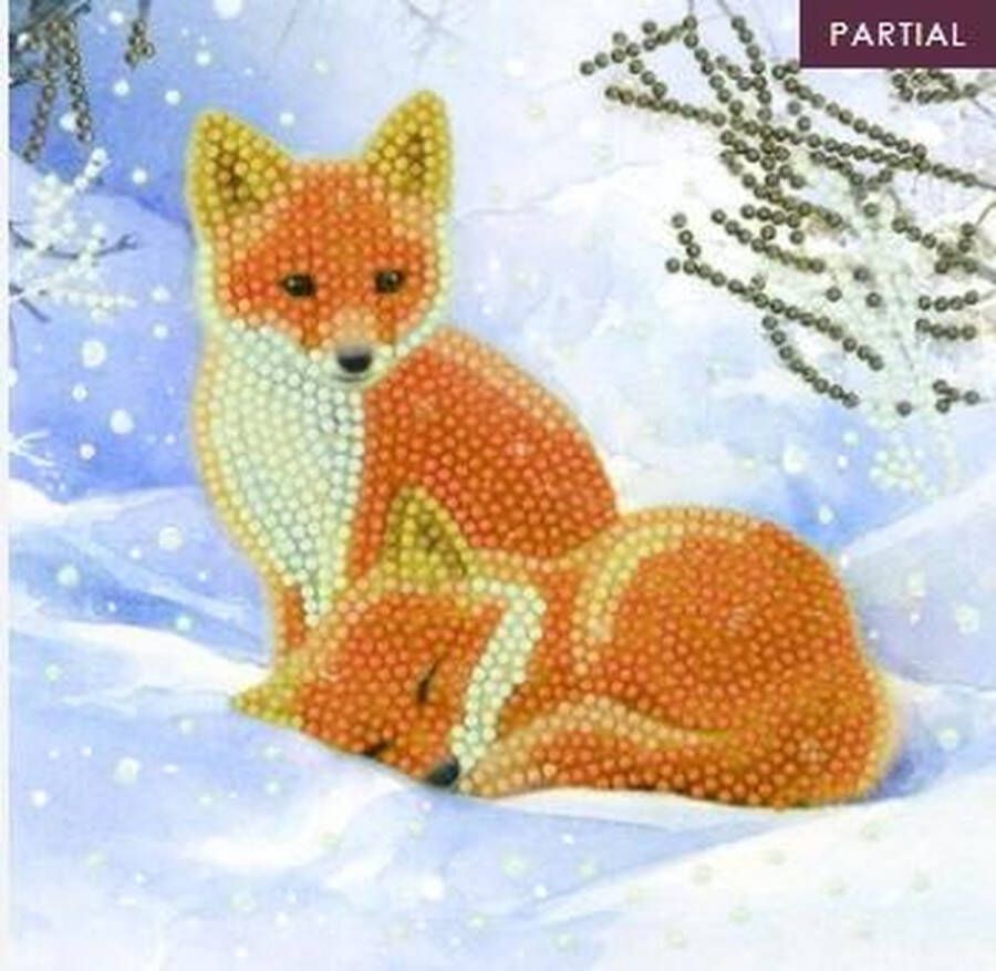 Crystal Art Diamond Painting Kaart Snowy Fox Cubs