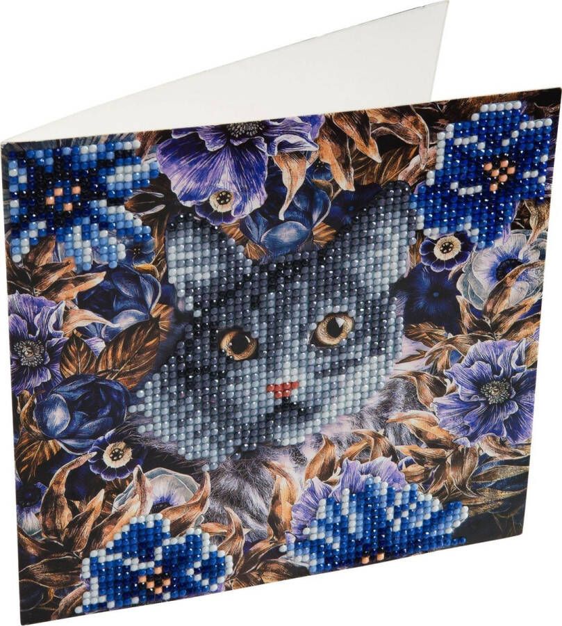 Crystal Art Kit Diamond Painting Crystal Card Kit Kat & Bloemen 18x18cm