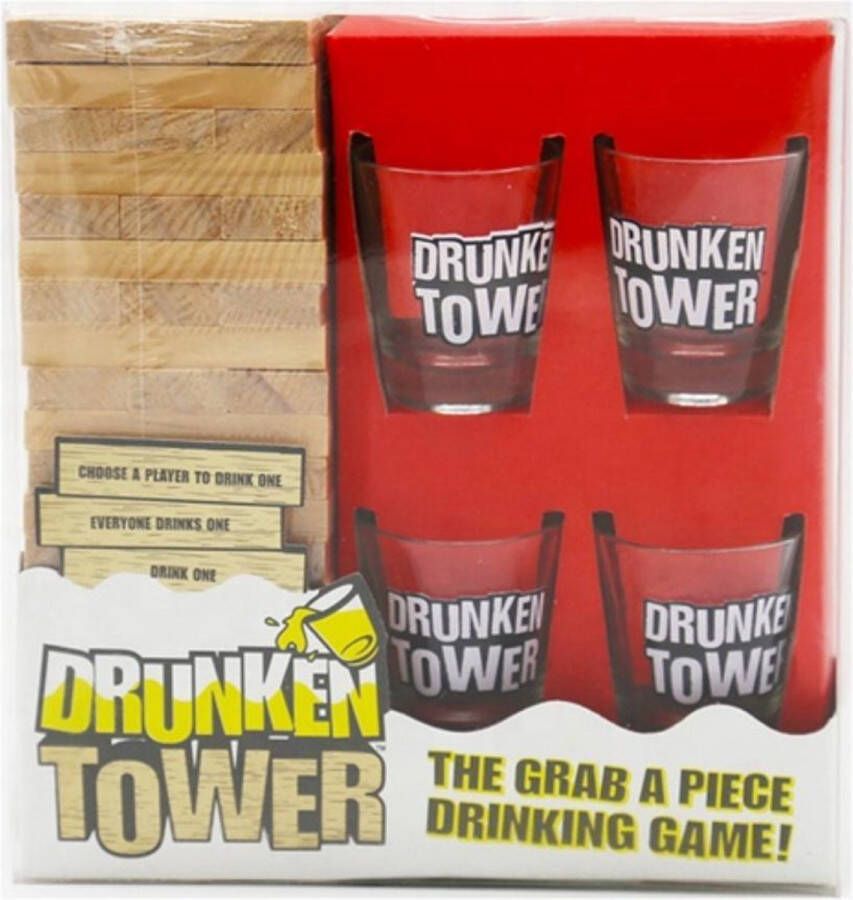 CRYTIVE Drankspel Drunken Tower Drankspel Drankspel inclusief 4 Shot glaasjes