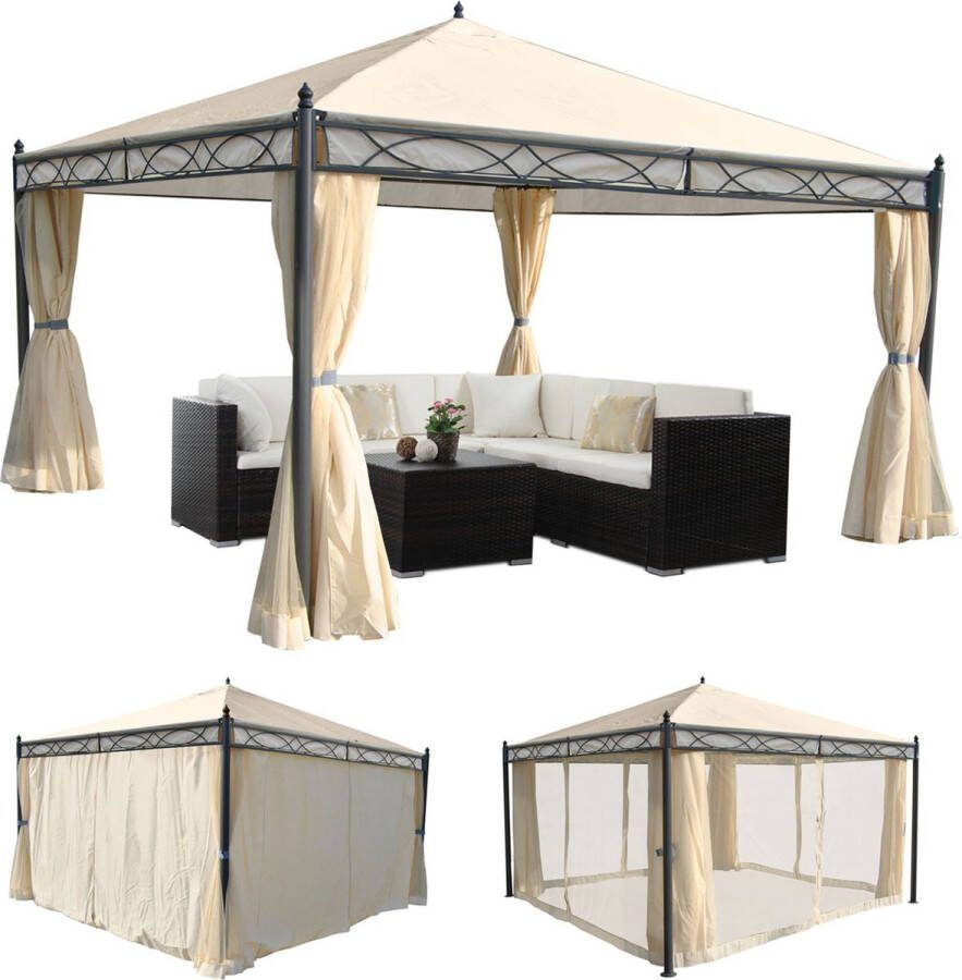 Csmo casa Cosmo Casa Pergola Cadiz- Tuinpaviljoen- Stabiel 7 cm frame met zijwand Muskietennet Crème 4x4m