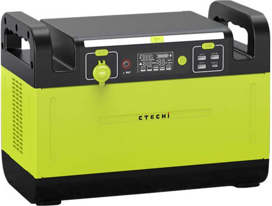 Ctechi GT1500 | 1200W | 1210Wh | Draagbare Powerstation | LiFePO4 Battery ZonneGenerator | Mobiele Stroomopslag | Heavy-Duty Powerbank | 230V Stopcontact | Draadloos Opladen | AC DC USB Type-C | Noodgenerator | EU Stopcont