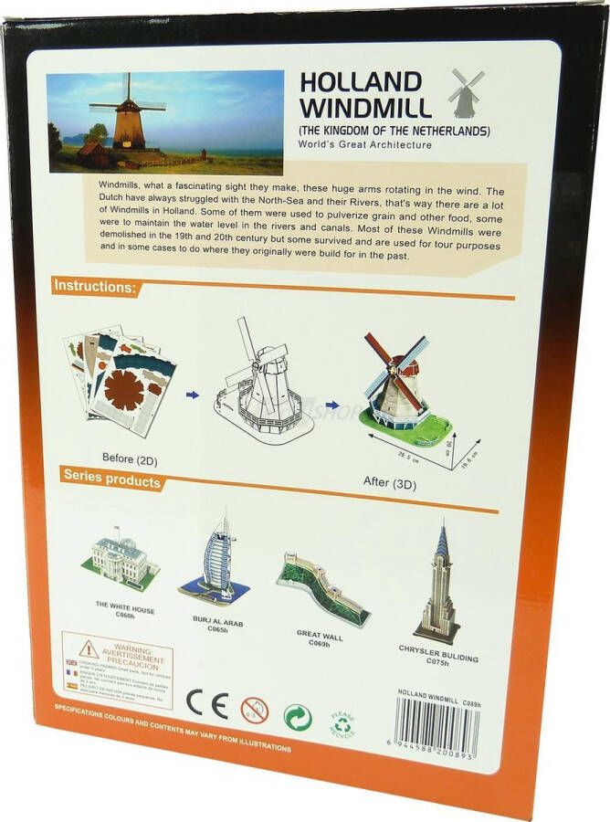 SpellenRijk Cubic Fun 3D puzzel Holland molen 45 stukjes