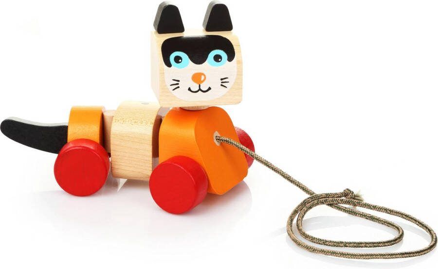 Cubika houten trekfiguur kat