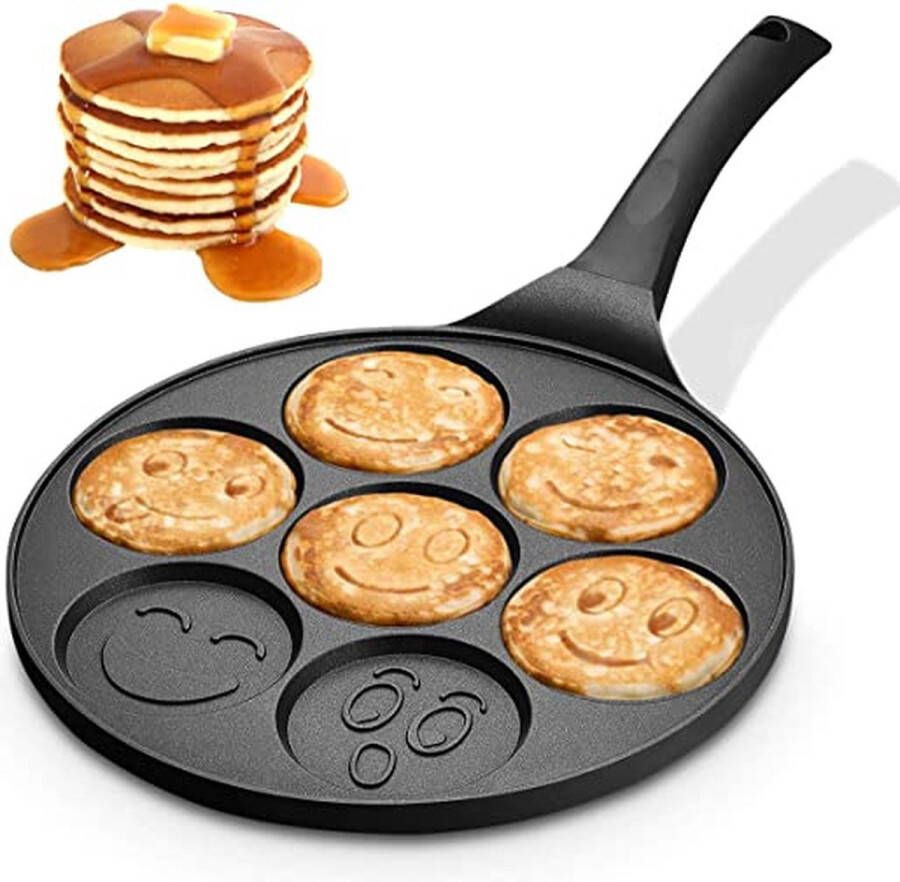 CUILINA Emoji pancake Pannenkoekenpan 26cm 7 Kop Marmeren Anti Aanbaklaag met Smiley Emojis