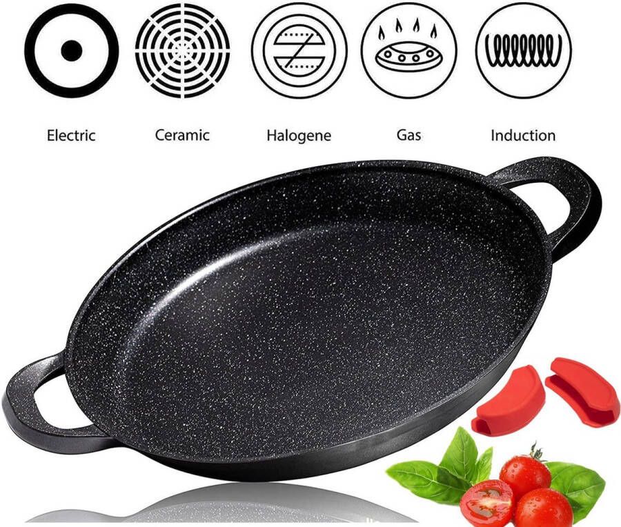 CUILINA Paella pan 40 cm– Duitse GREBLON antiaanbaklaag Marmer coating voor Inductie en alle warmtebronnen Met afneembare siliconen handvatten