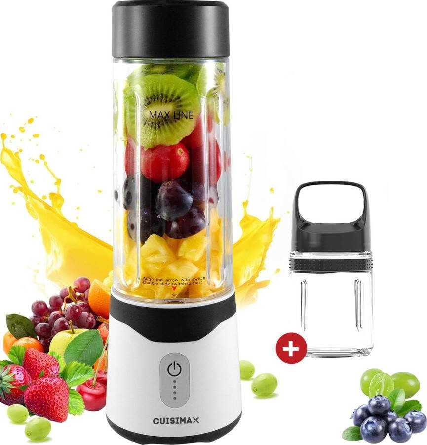 Cuisimax Blender to go met 2 Drinkflessen Draadloos 550ML Smoothie maker Draagbare blender Oplaadbare mini blender