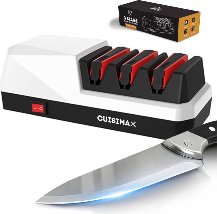 CUSIMAX Cuisimax Elektrische Messenslijper met Diamanten Slijpstenen 3 Fasen Geschikt voor alle type messen Anti slip Messenslijpmachine Wetsteen