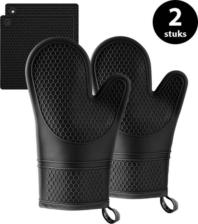 Cuisimax Siliconen Ovenwanten inclusief Pannenlappen Set van 2 stuks Tot 250°C Ovenhandschoenen Dubbel gevoerd