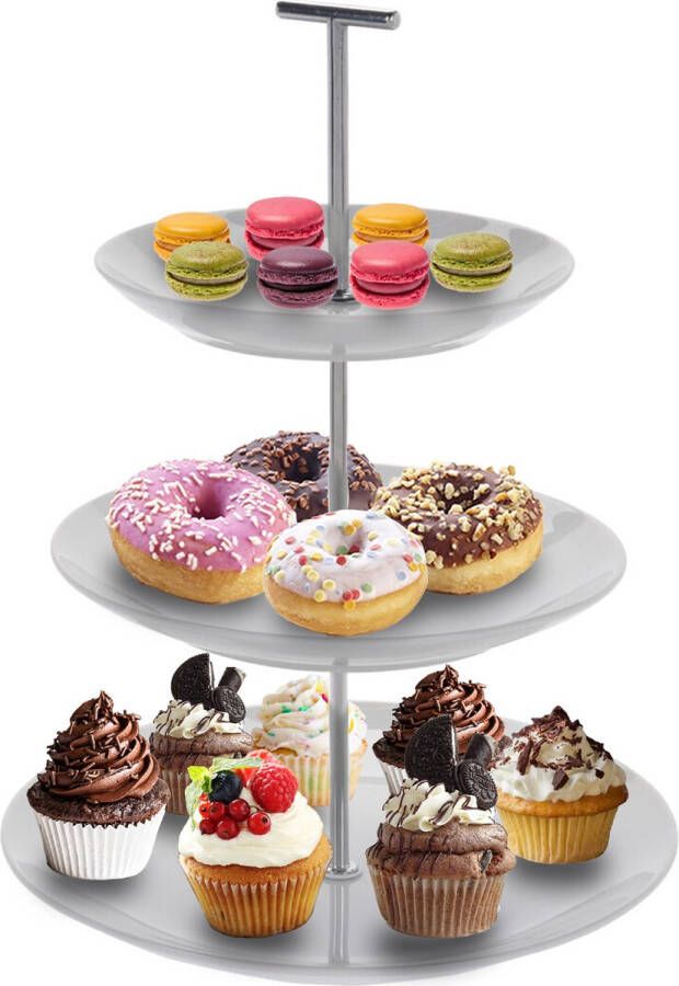 Cuisine Elegance High tea etagere 3 laags wit porselein 36 cm hoog Etageres