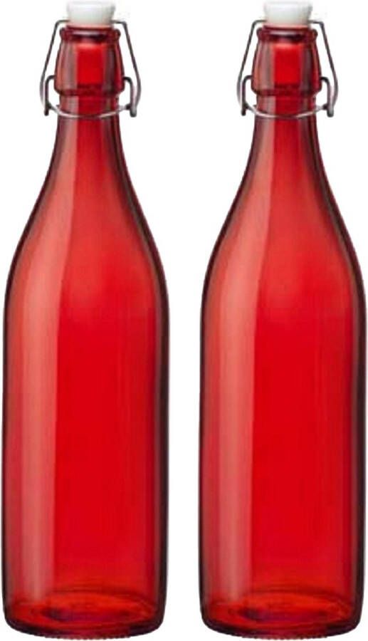 Cuisine Elegance set van 2x stuks weckflessen rood beugeldop glas van 1 liter Weckpotten