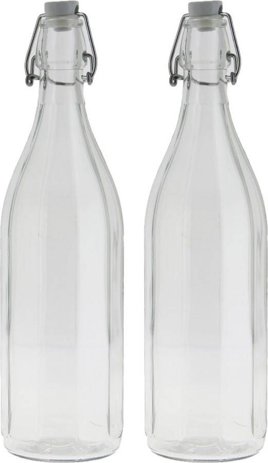 Cuisine Elegance set van 2x stuks weckflessen transparant beugeldop glas van 1 liter Weckpotten