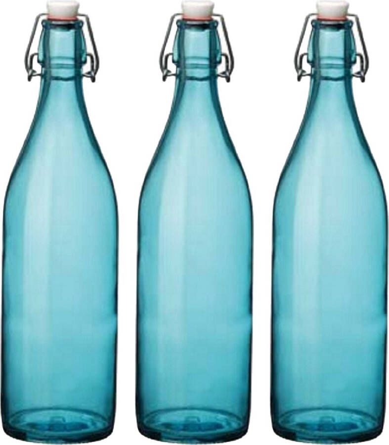 Cuisine Elegance set van 4x stuks weckflessen blauw beugeldop glas van 1 liter
