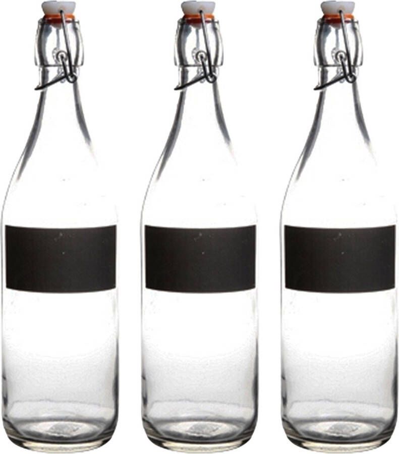 Cuisine Elegance set van 4x stuks weckflessen met krijtbord vakje en beugelsluiting 980 ml