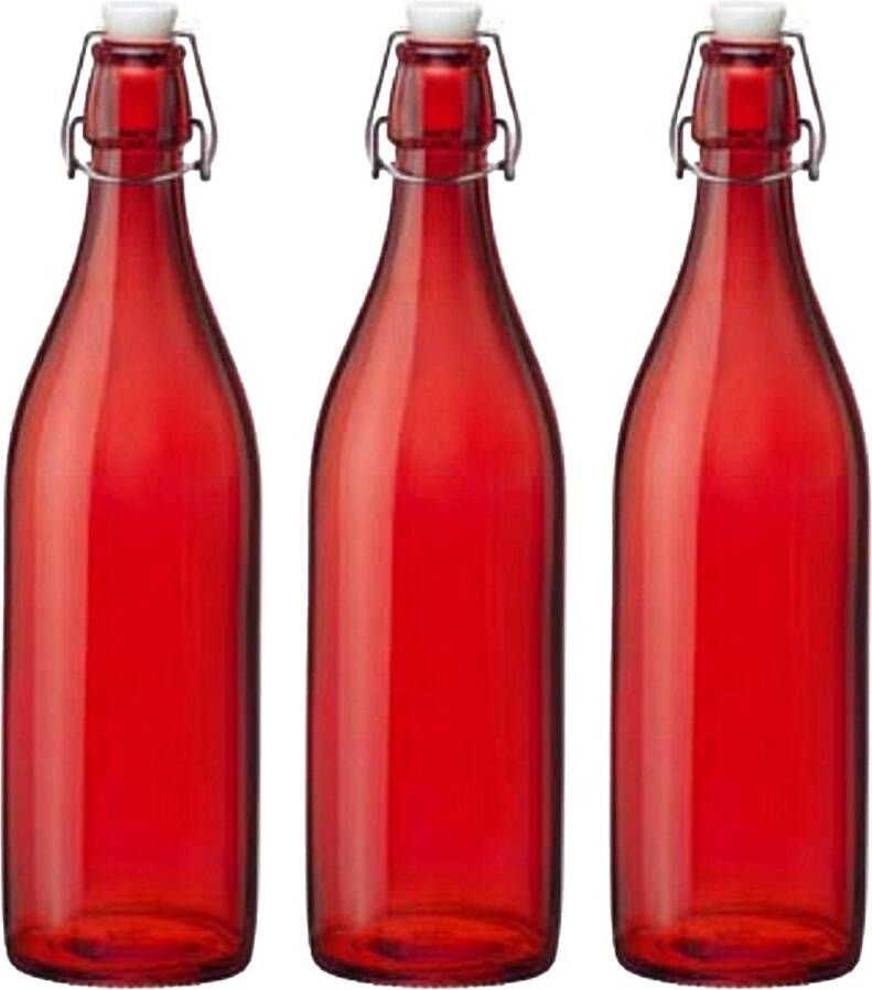 Cuisine Elegance set van 4x stuks weckflessen rood beugeldop glas van 1 liter