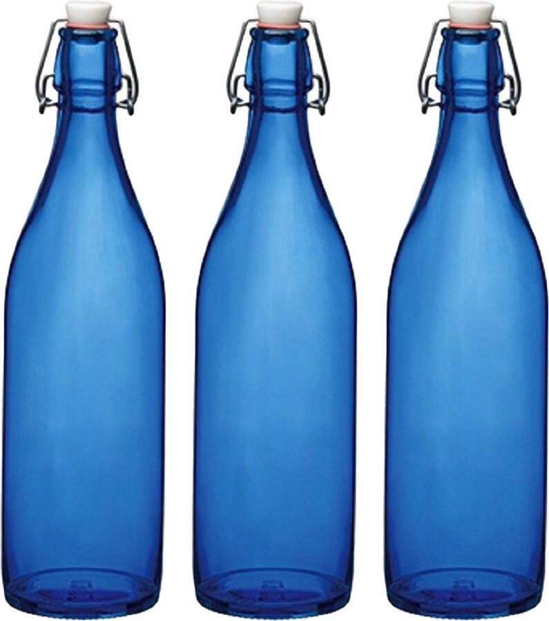 Cuisine Elegance set van 6x stuks weckflessen blauw beugeldop glas van 1 liter