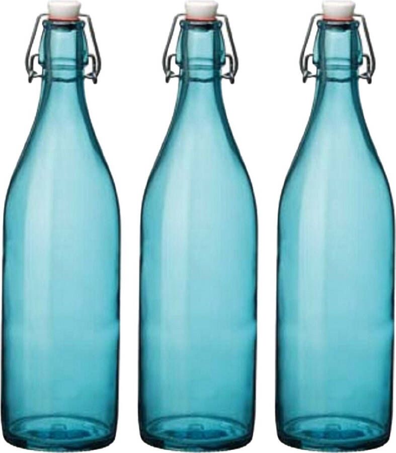 Cuisine Elegance set van 6x stuks weckflessen blauw beugeldop glas van 1 liter