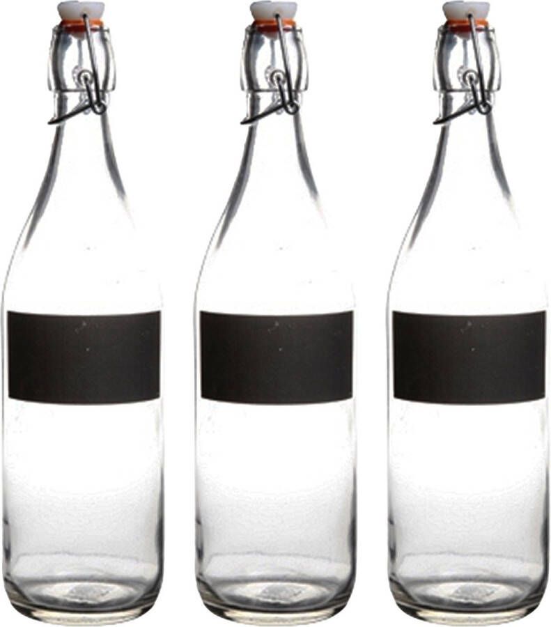 Cuisine Elegance set van 6x stuks weckflessen met krijtbord vakje en beugelsluiting 980 ml