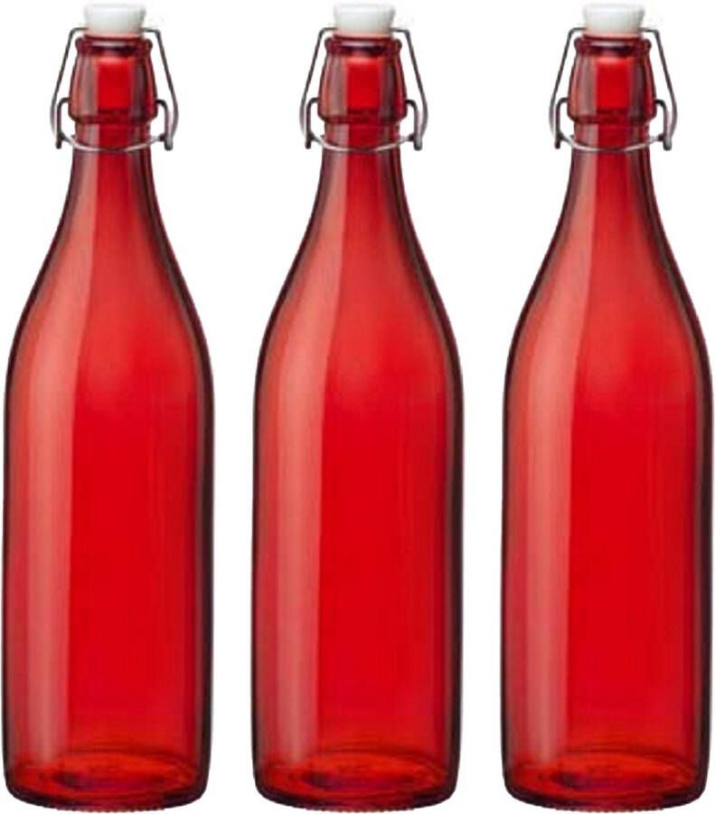 Cuisine Elegance set van 6x stuks weckflessen rood beugeldop glas van 1 liter