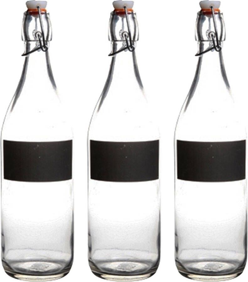 Cuisine Elegance set van 8x stuks weckflessen met krijtbord vakje en beugelsluiting 980 ml