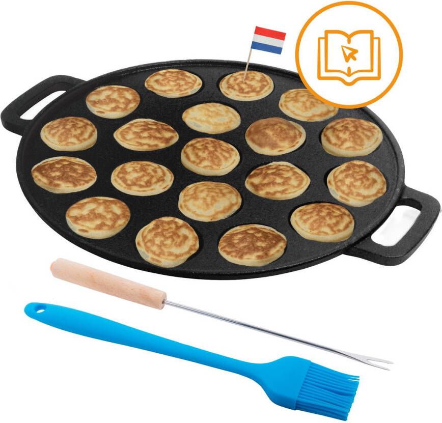 CuisiNoon Poffertjespan Basic met kwast en poffertjesvork Poffertjesmaker inclusief Bakboek