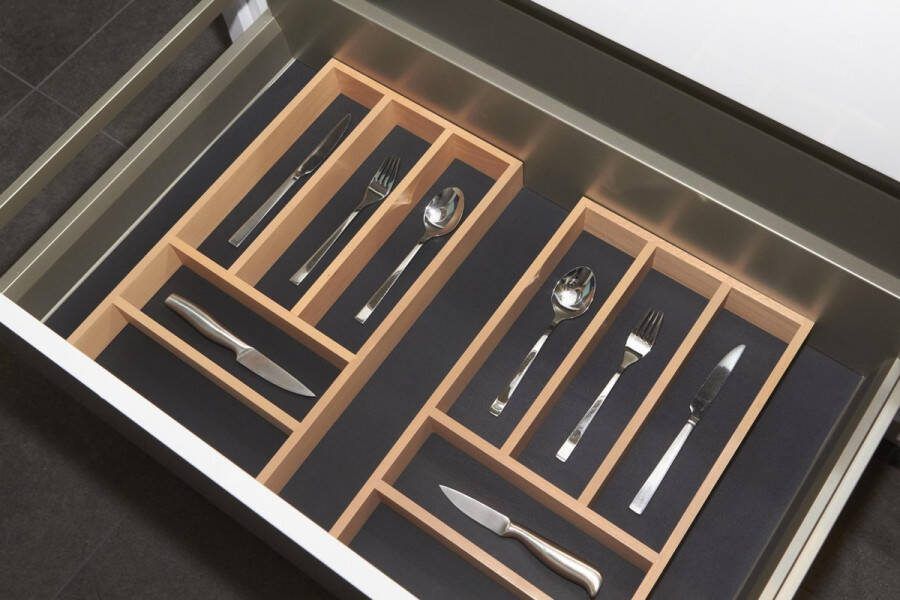 Culinorm Bestekbak Besteklade incl. antislipmat met 2 houten cassettes 85 cm breed x 47 cm diep