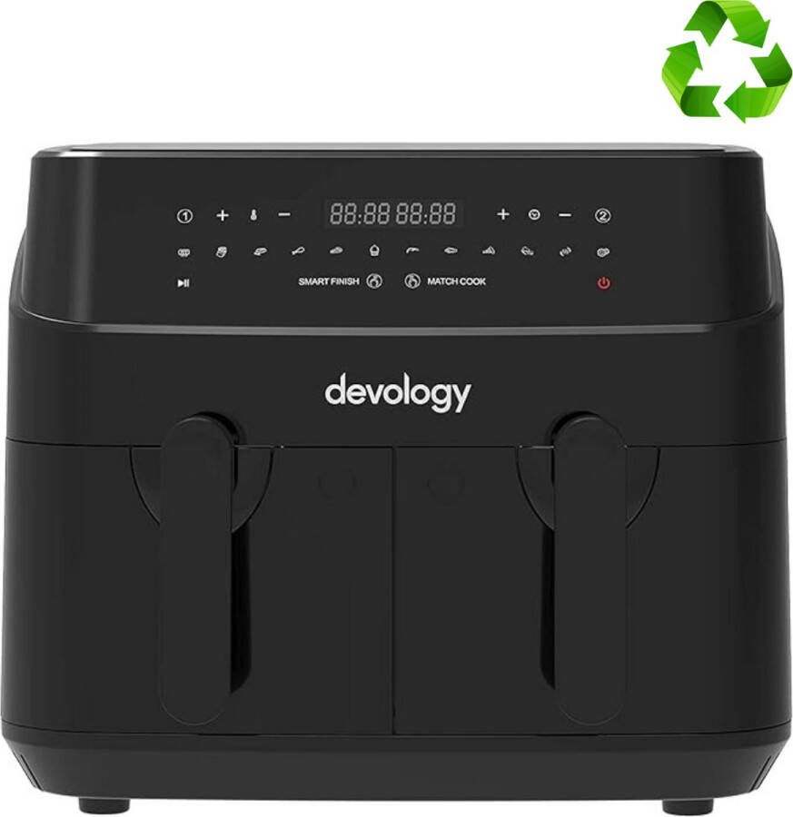 Culinu Dubbele Airfryer – Airfryer XXL – Heteluchtfriteuse – 2400W – 2x 4.5 L manden – Onafhankelijke kookzones – 12 kookprogramma s – Gezonde Friteuse – Weinig Vet – Digitale Led-Display