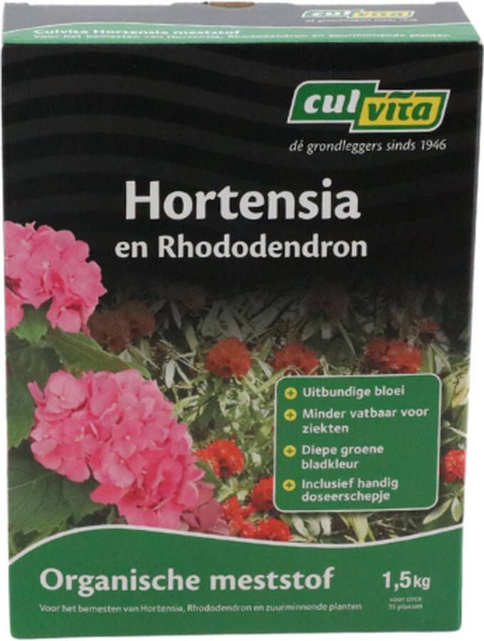 Culvita Biologische Hortensia plantenvoeding Hortensia Meststof 1 5 kg ook geschikt als Rododendron plantenvoeding 100 dagen voeding