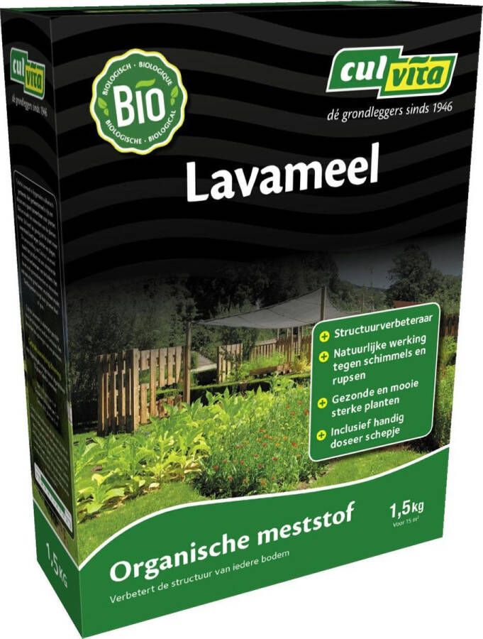 Culvita Biologische Lavameel plantenvoeding Lavameel Meststof 1 5 kg heeft een natuurlijke werking tegen schimmels en rupsen 100 dagen voeding