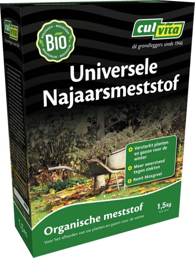 Culvita Biologische Najaars- plantenvoeding Universele Najaars- meststof 1 5 kg verhoogt weerstand tegen ziekten in de winter 100 dagen voeding