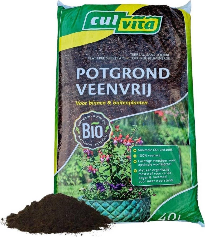 Culvita Biologische Veenvrije potgrond 40 liter Potgrond voor kamerplanten & buitenplanten inclusief organische meststof