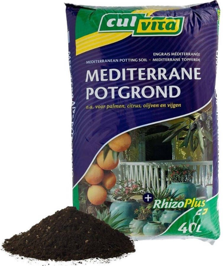 Culvita Mediterrane potgrond 40 liter inclusief RhizoPlus Potgrond voor mediterrane planten geschikt voor o.a. olijfbomen citrusplanten en palmen Potgrond buiten