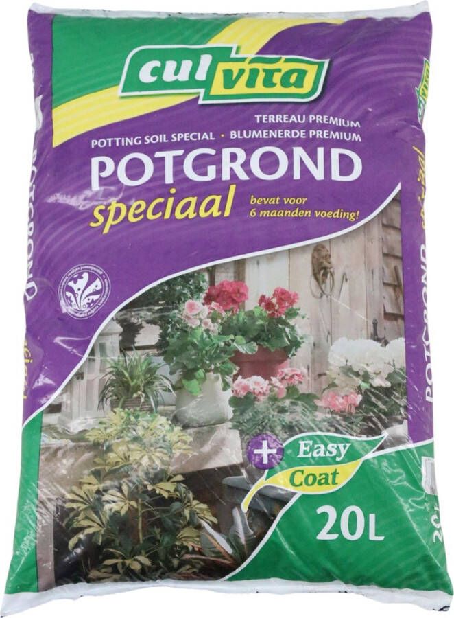 Culvita Potgrond speciaal met 6 maanden voeding 20 liter Premium grond voor kamerplanten & buitenplanten inclusief EasyCoat plantenvoeding