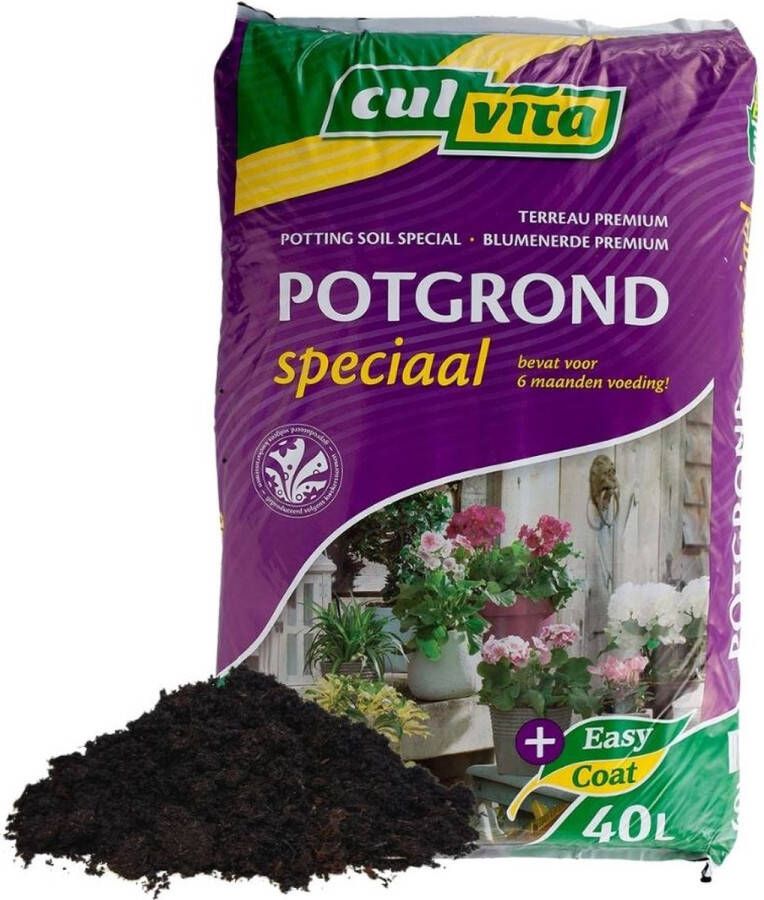 Culvita Potgrond speciaal met 6 maanden voeding 40 liter Premium grond voor kamerplanten & buitenplanten inclusief EasyCoat plantenvoeding Potgrond kamerplant