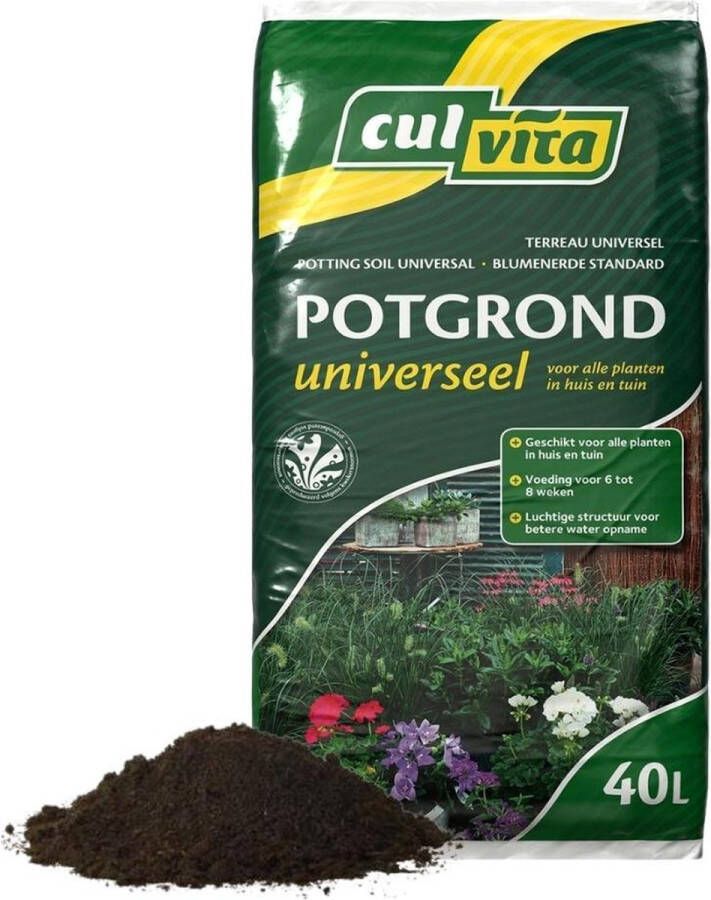 Culvita Universele potgrond 40 liter incl. 2 maanden plantenvoeding Universele potgrond voor binnen- en buitenplanten Potgrond Universeel 40 liter Kamerplanten potgrond