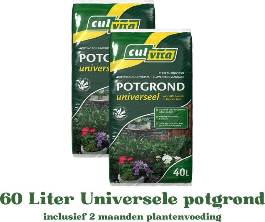 Culvita Universele Potgrond 60 l inclusief 2 maanden plantenvoeding Universele potgrond voor kamerplanten en buitenplanten potgrond universeel 60 liter