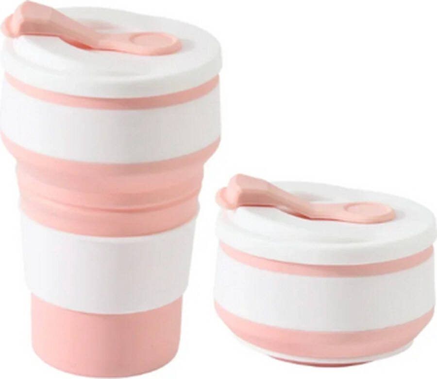 Cup To Go Koffiebeker to go Inklapbare beker Duurzame beker 100% BPA vrij Opvouwbaar Reisbeker Meeneem beker Travel cup 350 ml Roze