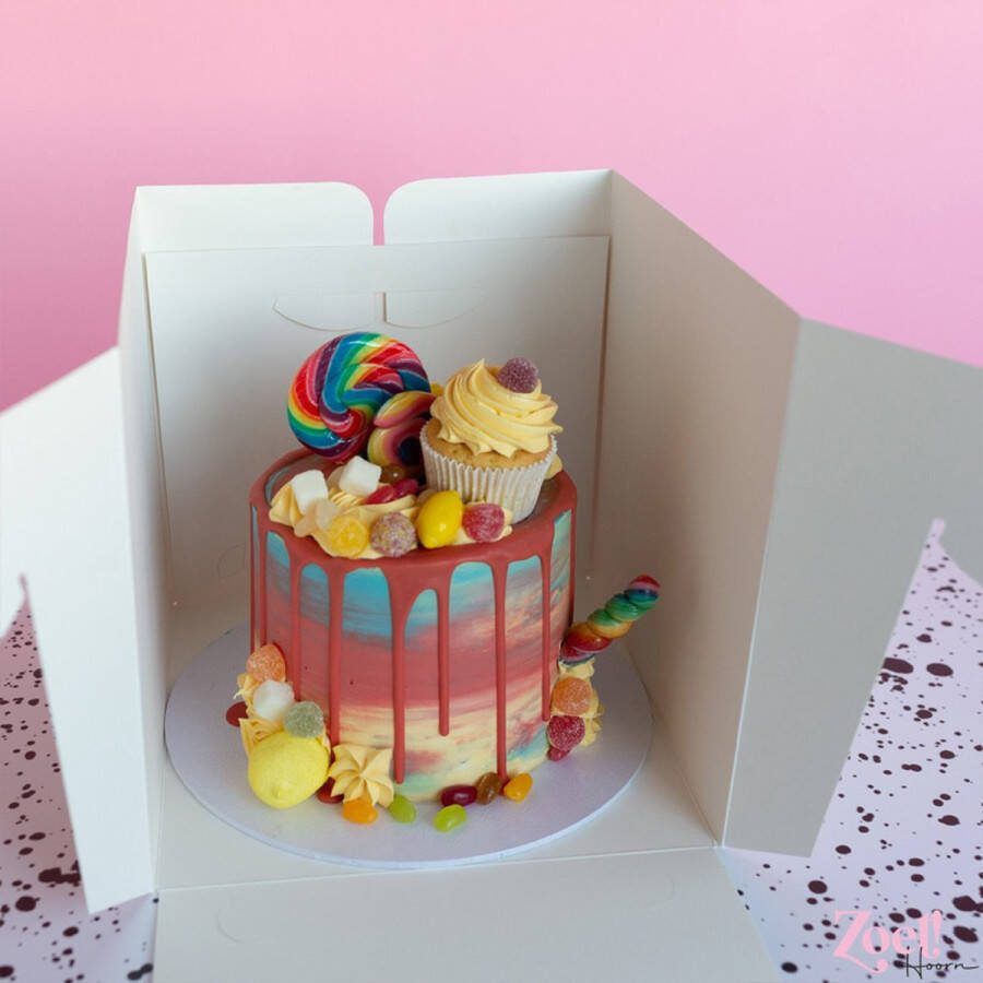 Cupcakedozen.nl Hoge taartdoos 25 x 25 x 25 cm + winkelluifel venster (10 stuks)