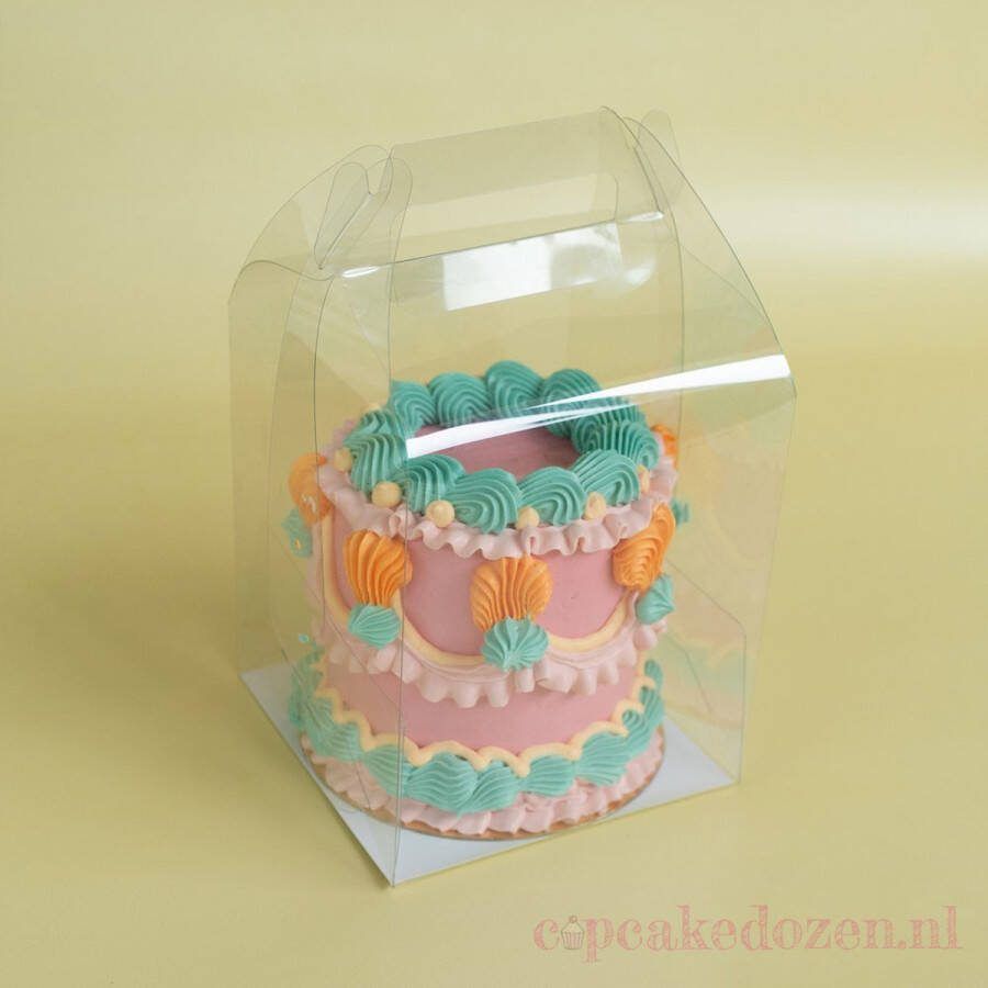 Cupcakedozen.nl Transparante taartdoos met handvat (10 st)