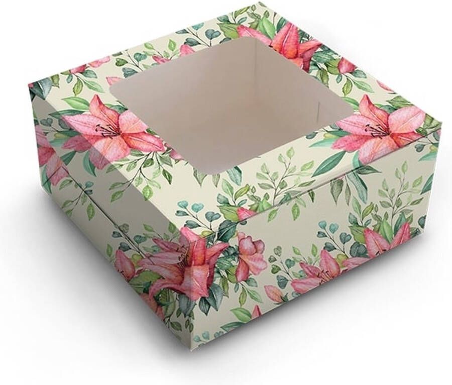 Cupcakedozen.nl Vintage lelie taartdoos 30 x 30 x 12 cm (10 stuks)