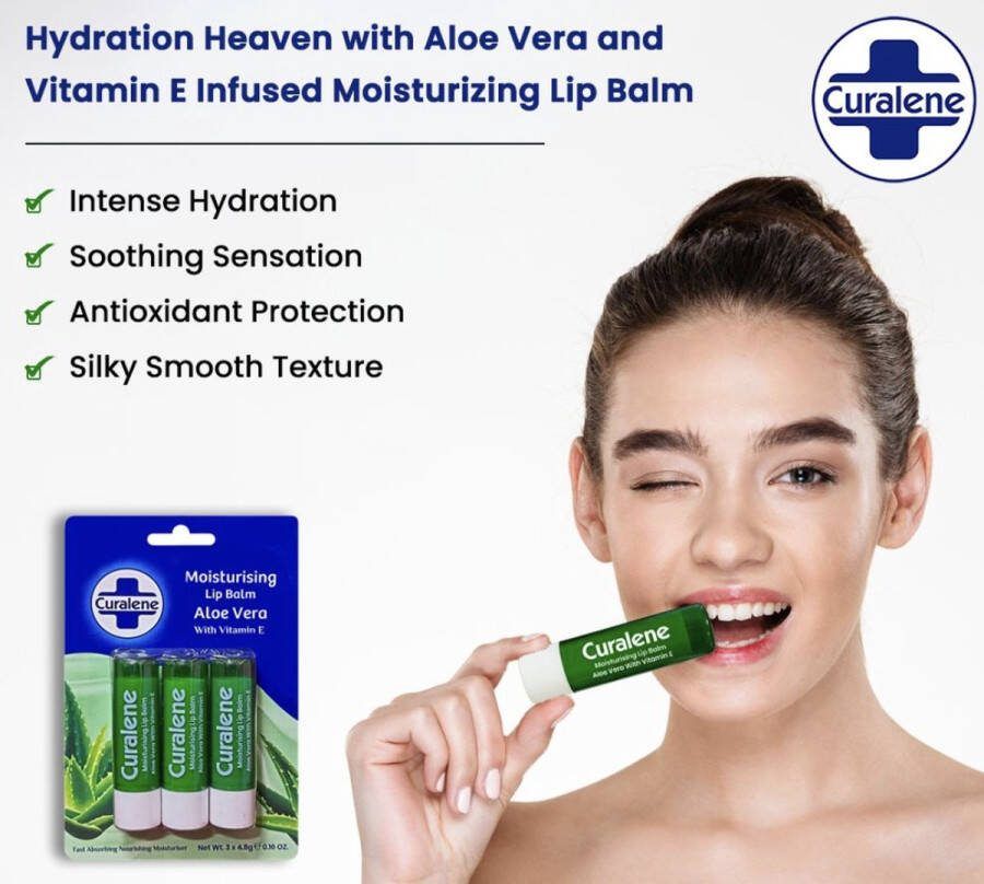 Curalene Lippenbalsem Aloe vera met vitamine E set van 3 stuks