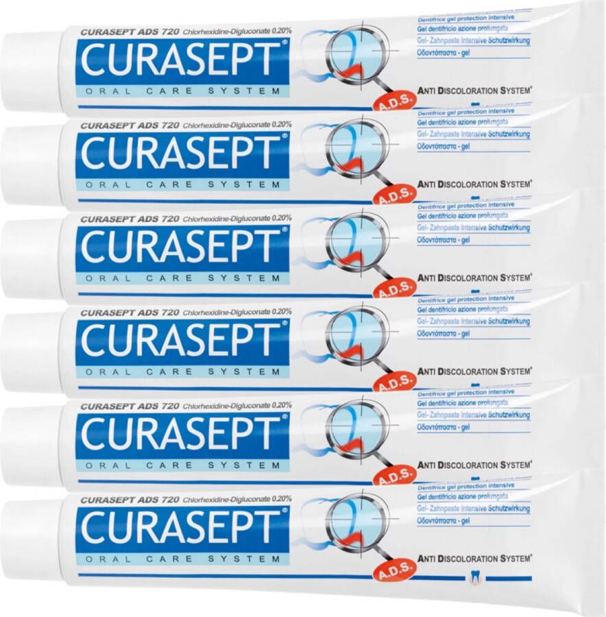 Curasept Tandpasta Gel ADS 720 Chloorhexidine 0 20% 6 x 75ml Tandpasta Voordeelverpakking