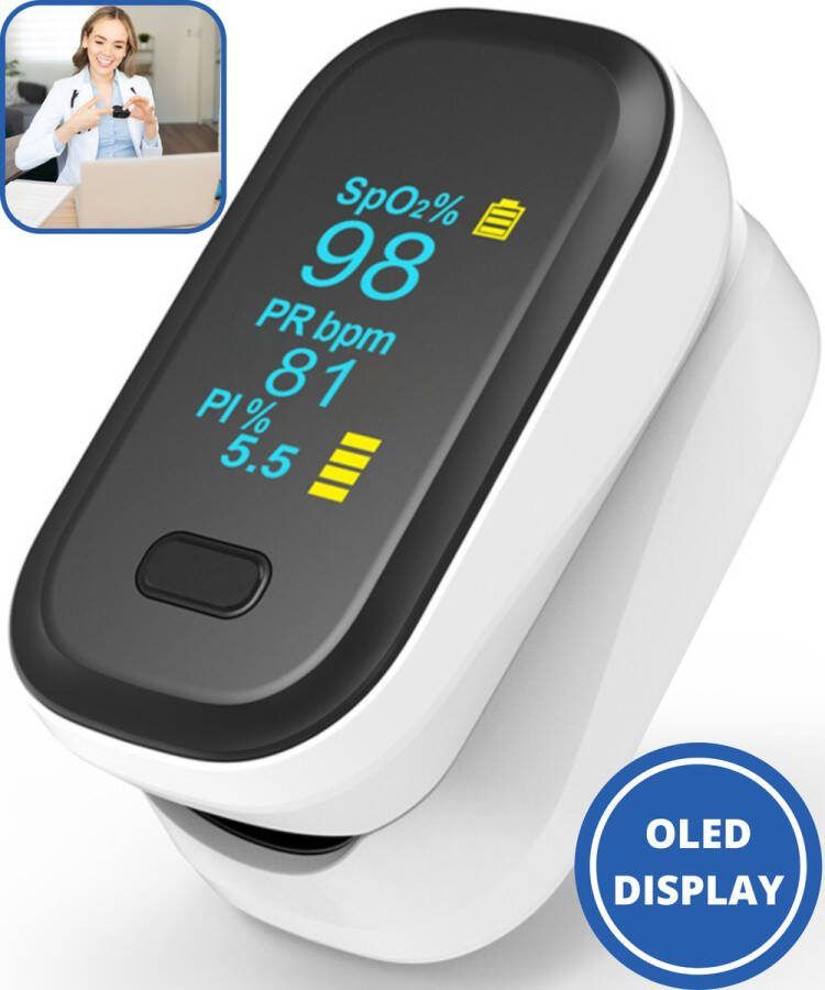 Curify Medische Saturatiemeter Zuurstofmeter Vinger inclusief Hartslagmeter Pulse Oximeter met PI Functie