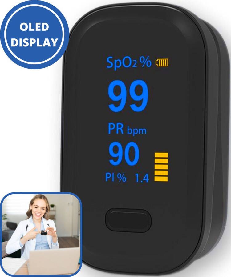 Curify Medische Saturatiemeter Zuurstofmeter Vinger inclusief Hartslagmeter Pulse Oximeter met PI Functie