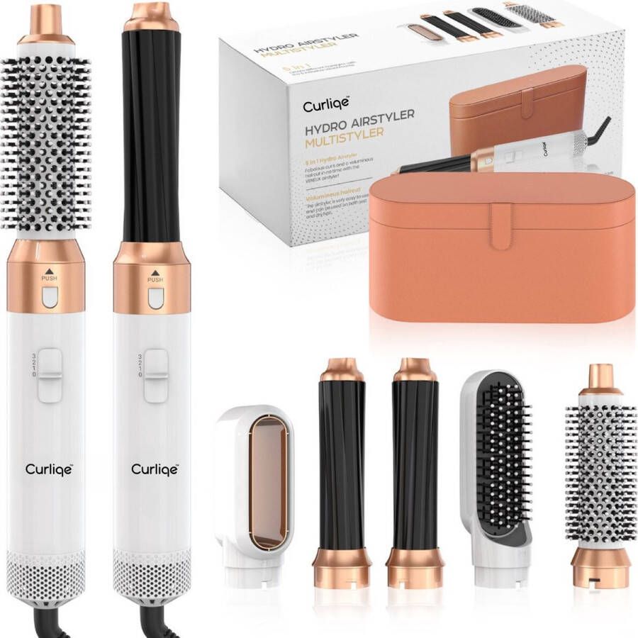 Curliqe™ Föhnborstel Airstyler Krulborstel Krultangen 5 in 1 Multistyler Met Opbergcase Wit