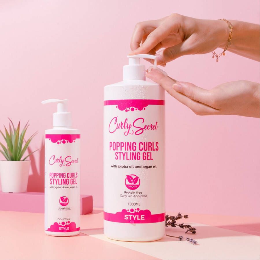 Curly Secret Popping Curls Styling Gel 1 liter met pomp CG Methode Krullend Haar Vegan