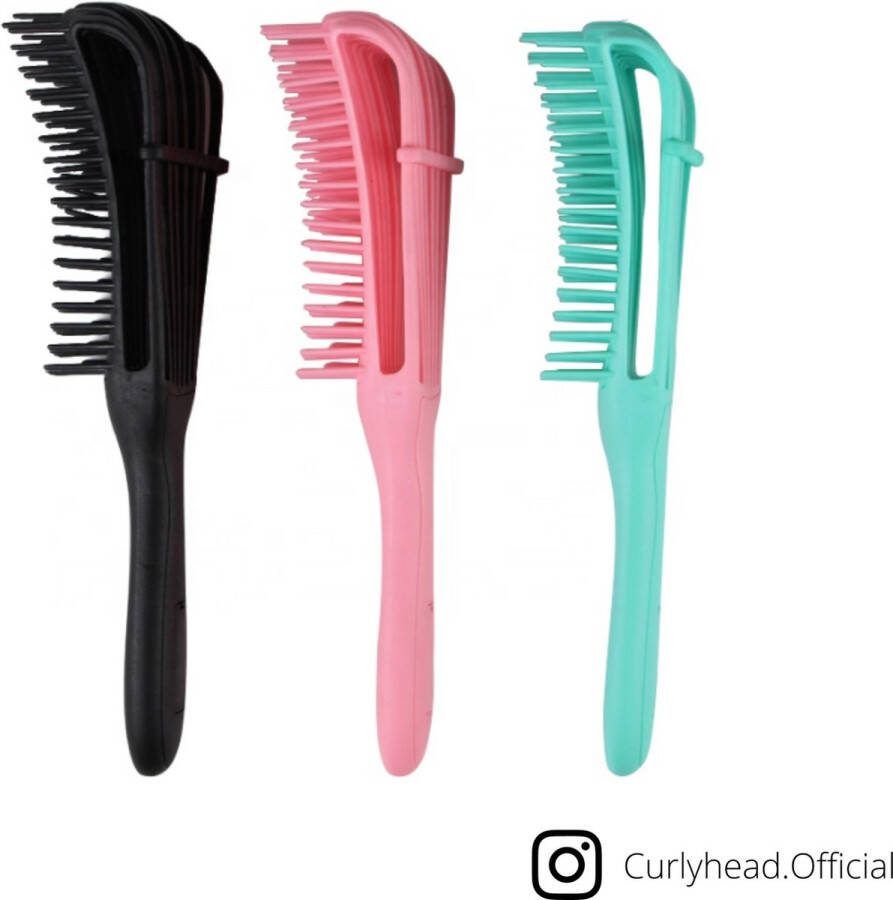 Curlyhead by Nari Zwarte anti klit borstel met zwarte bloemetjes satin cap| Detangling Brush with satijnen cap bonnet slaapmuts|Haarborstel Hairbrush Kam Tangle Teezer Krullend Haar Styling ontklit detangler