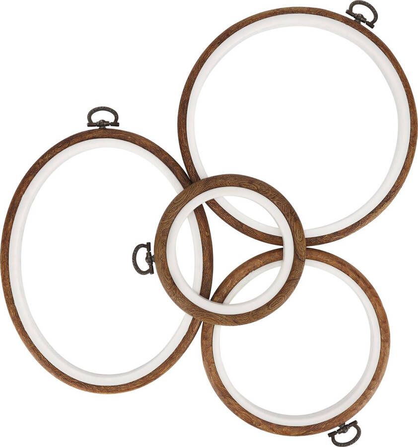 CURTZY 4 Pak Plastic Cirkel Imitatie Houten Kruis Steek Borduurhoepel – 10 5-17 cm Ringen Set met Hangende Hoepel – Display Lijsten Voor Kunst Hobby en Naaien