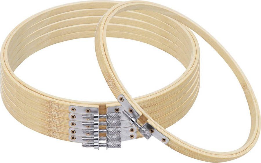 CURTZY 6 Pak Bamboe Houten Borduur Hoepels – 19 cm – Aanpasbare Ronde Cirkel Hoepel Ringen Set Voor Kruis Steek DIY Kunst en Hobby en Hand Naaien
